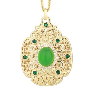 Brass Hollow Oval CZ Pendant Necklace