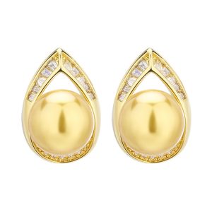 Brass Fashion 17.5mm CZ Pearl Teardrop Earrings