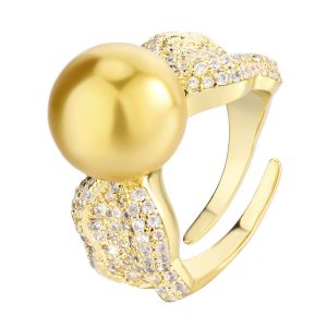 Brass Fashion 12mm Pearl CZ Ring