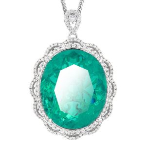 Brass Oval Emerald Topaz Pendant Necklace