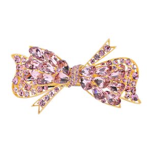 Women's Brass Purple CZ Bowknot Hair-clip