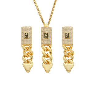 Diamonds Brass Clasp Chain Pendant Necklace Earrings Set