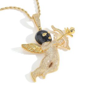 Unisex Brass Diamond Cupid's Arrow Pendant Necklace