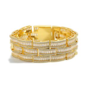 25mm Wide Unisex Hiphop Brass Diamonds Bracelet