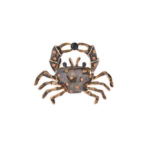 Women's Brass CZ Enamels Crab Brooch
