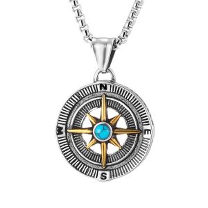 Men's 25mm Stainless Steel Gemstone Star Pendant