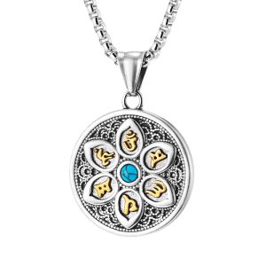 Men's 30mm Stainless Steel Gemstone Lotus Pendant
