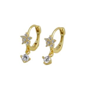 925 Silver White CZ Stars Hoop Earrings