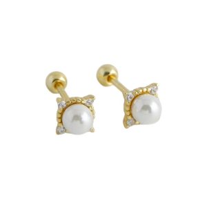 925 Silver White CZ Pearl Star Stud Earrings