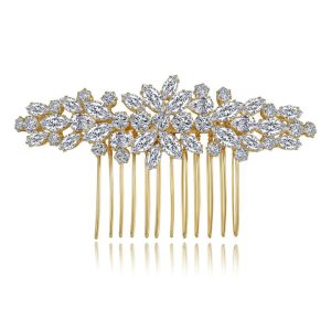 Women's 48mm Brass White CZ Flowers Hair-clip
