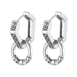 Men's Stainless Steel Hexagon Hoop Earrings