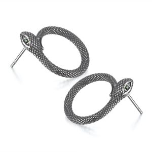Men's Stainless Steel CZ Eyes Snake Stud Earrings