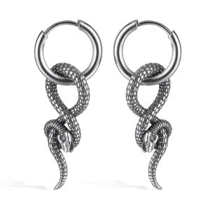 Men's Stainless Steel Snakes Hoop Earrings