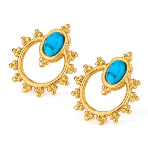 Stainless Steel Turquoise Circle Stud Earrings