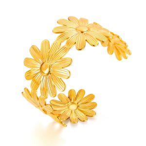 Stainless Steel 35mm Daisy Flowers Cuff Bangle