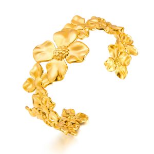 Stainless Steel 27mm Flowers Cuff Bangle