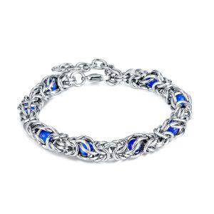 Men's Stainless Steel Chains Blue Beads Bracelet