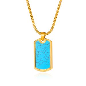 Stainless Steel Blue Turquoise Pendant Necklace