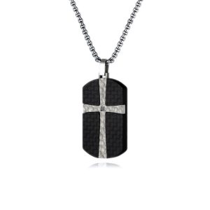 Carbon Fibers Stainless Steel Cross Pendant Necklace