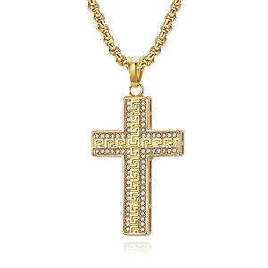 Men's Stainless Steel Crystals Cross Pendant Necklace