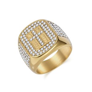 Hiphop Stainless Steel Crystals Cross Ring