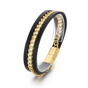 Punk Style Stainless Steel Leathers Chain Bracelet