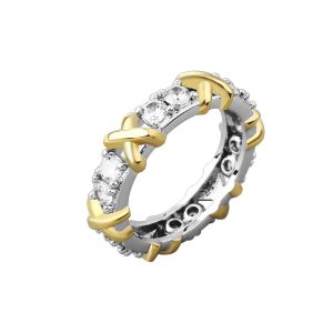 Mix-colors Plated Brass Diamonds Cross Ring