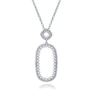 Hollow Brass White CZ Oval Pendant Necklace