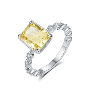 925 Sterling Silver Geometric Yellow Diamond Ring