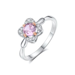 925 Sterling Silver Pink CZ Flower Ring