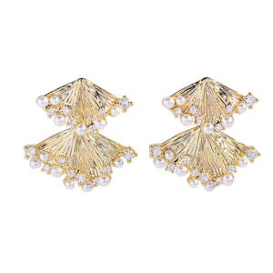 Brass CZ Pearls Skirt Stud Earrings
