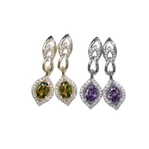 Brass Oval Stone Eyes Stud Earrings