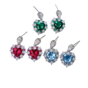 23x15mm Brass CZ Stone Heart Stud Earrings