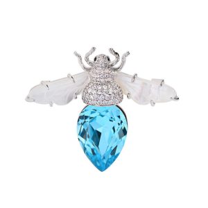 39mm Brass Blue CZ Honey Bee Brooch