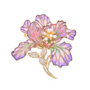 60mm Brass CZ Enamel Large Flower Brooch