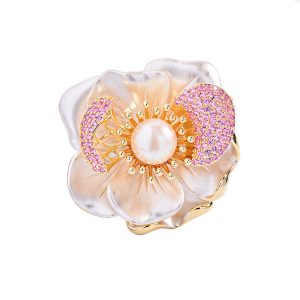 35mm Brass CZ Shells Orchid Flower Brooch