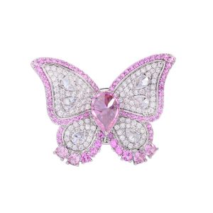 Brass Magnetic Pink CZ Butterfly Brooch