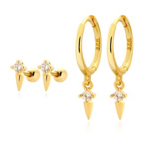 925 Silver CZ Cone Hoop Earrings