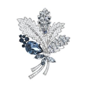Brass Magnetic Blue White CZ Coconut Tree Leaf Brooch