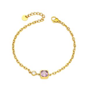 Stainless Steel Purple Square Stone Chains Bracelet