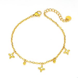 Stainless Steel CZ Clover Charm Chains Bracelet