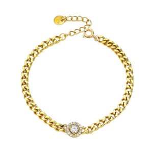 Stainless Steel CZ Circle Eye Charm Chains Bracelet