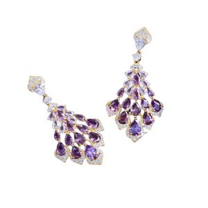 Brass Purple Teardrop Diamonds Stud Earrings