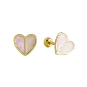 7mm 925 Silver Enamels Heart Screwing Ball Stud Earrings