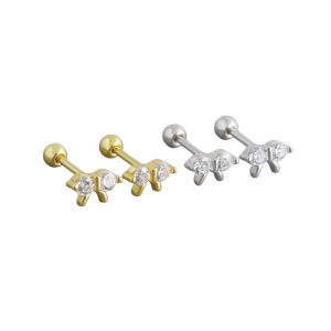 6.9mm 925 Silver CZ Bowknot Screwing Ball Stud Earrings