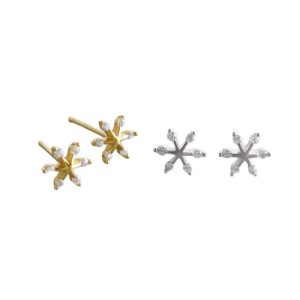 7.9mm 925 Silver Diamonds Snowflake Stud Earrings