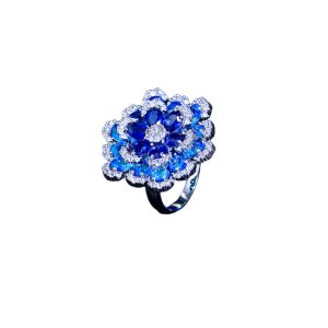 Brass Blue Diamonds Flower Ring