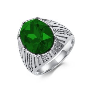 Hiphop Stainless Steel Faceted Oval Crystal Stone Ring