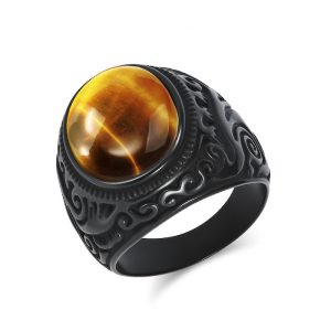Hiphop Stainless Steel Tiger Eye Turquoise Stone Ring