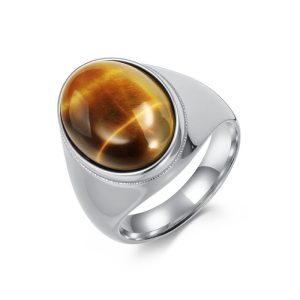 Hiphop Stainless Steel 20mm Oval Gemstone Ring